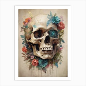 Floral Skull Vintage Painting (25) Art Print