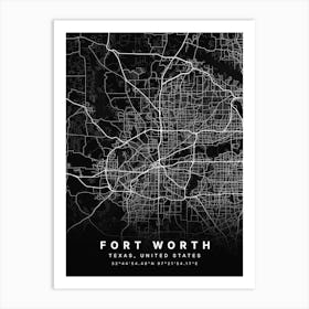 Fort Worth Texas USA Black Map Art Print