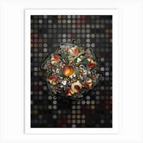 Vintage Peach Fruit Wreath on Dot Bokeh Pattern n.0207 Art Print