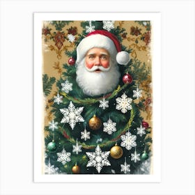 Santa Claus Christmas Tree Art Print