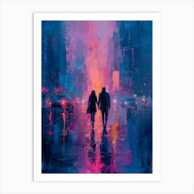 Couple Walking In The Rain Art Print