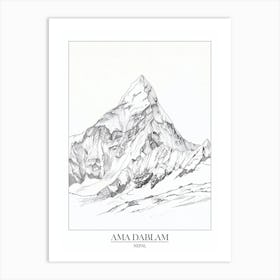 Ama Dablam Nepal Line Drawing 4 Poster Art Print