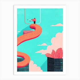 Illustration Of A Man On A Ladder Art Print