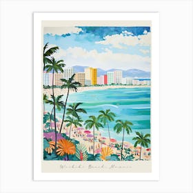 Poster Of Waikiki Beach, Honolulu, Hawaii, Matisse And Rousseau Style 1 Art Print