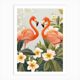 Andean Flamingo And Plumeria Minimalist Illustration 4 Art Print