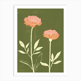 Pink & Green Marigold 2 Art Print