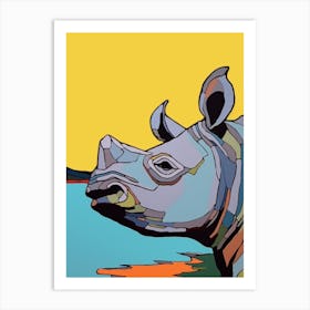 Geometric Blue & Yellow Portrait Of A Rhino 2 Art Print