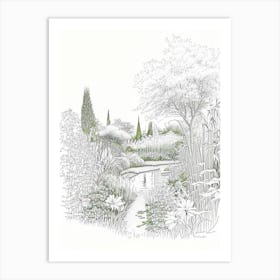 Claude Monet’S Garden, France Vintage Pencil Drawing Art Print