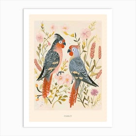 Folksy Floral Animal Drawing Parrot 1 Poster Art Print