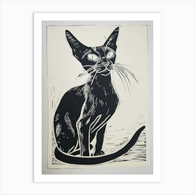 Abyssinian Cat Linocut Blockprint 3 Art Print