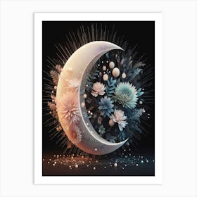 Moon And Flowers 1 Art Print