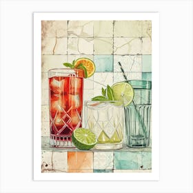 Zesty Cocktail Watercolour Illustration 1 Art Print