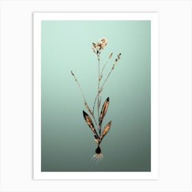 Gold Botanical Gladiolus Junceus on Mint Green Art Print