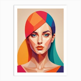 Colorful Geometric Woman Portrait Low Poly (29) Art Print