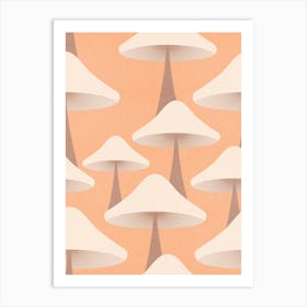 Minimal Retro Mushrooms Pastel Peach Art Print