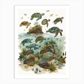 Sea Turtle Underwater Illustration Watercolour 2 Art Print