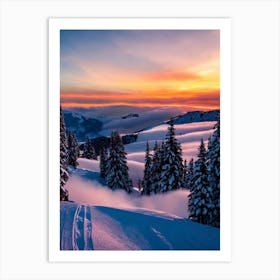 Laax, Switzerland Sunrise Skiing Poster Art Print