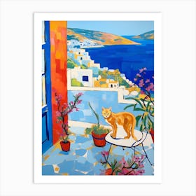 Painting Of A Cat In Greece 2 Art Print