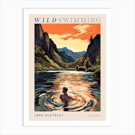 Wild Swimming At Lake District Cumbria 2 Poster Art Print