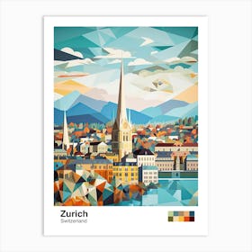 Zurich, Switzerland, Geometric Illustration 1 Poster Art Print