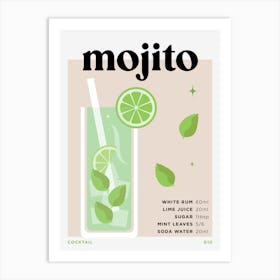 Mojito in Beige Cocktail Recipe Art Print