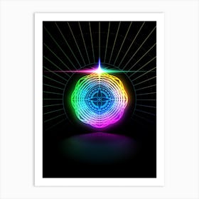 Neon Geometric Glyph in Candy Blue and Pink with Rainbow Sparkle on Black n.0127 Art Print