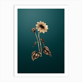 Gold Botanical Trumpet Stalked Sunflower on Dark Teal n.4470 Art Print