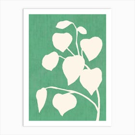 Botanic Shade Leaf Plants Minimalist Monochromatic - Green White Art Print