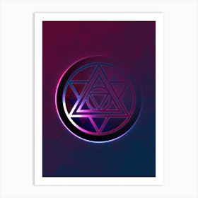 Geometric Neon Glyph on Jewel Tone Triangle Pattern 064 Art Print