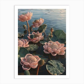 Pink Lotus Knitted In Crochet 5 Art Print