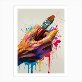 Hand Holding Paint Brush Art Print