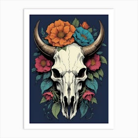 Floral Bison Skull (37) Art Print