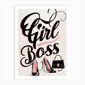 Girl boss retro wall art with handbag and heels 2025 Art Print