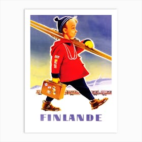 Finland in Winter, Boy With Ski Gears Art Print