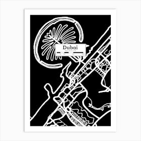 Dubai Map, OAE — Hand-drawn map, vector black map Art Print