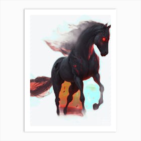 Black Horse With Red Eyes Art Print