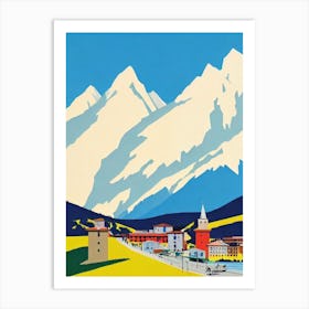 Kronplatz, Italy Midcentury Vintage Skiing Poster Art Print