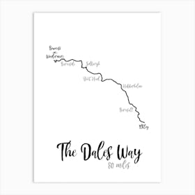 The Dales Way Route Print | UK Walking Print | Trail Print | Yorkshire Dales Print Art Print