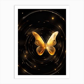 Golden Butterfly On Black Background 1 Art Print