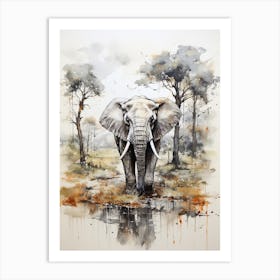 Elephant, Japanese Brush Painting, Ukiyo E, Minimal 3 Art Print