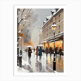 Paris cafes, winter season, Christmas, autumn oil colors, pale colors, pedestrians in the street, winter clothes, falling snow.Christmas decorations.6 Art Print