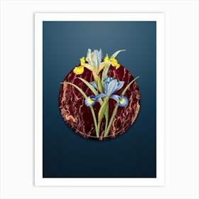 Vintage Spanish Iris Botanical in Gilded Marble on Dusk Blue Art Print