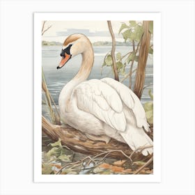 Storybook Animal Watercolour Swan 4 Art Print