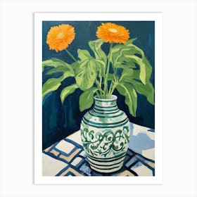 Flowers In A Vase Still Life Painting Calendula 1 Art Print