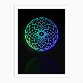 Neon Blue and Green Abstract Geometric Glyph on Black n.0002 Art Print