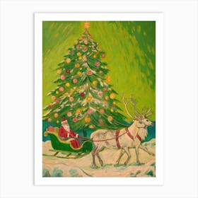 Santa Claus And Reindeer 1 Art Print