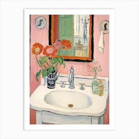 Bathroom Vanity Painting With A Zinnia Bouquet 2 Art Print