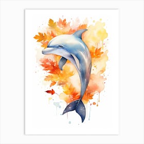 A Dolphin Watercolour In Autumn Colours Art Print