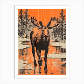 Moose, Woodblock Animal Drawing 3 Art Print