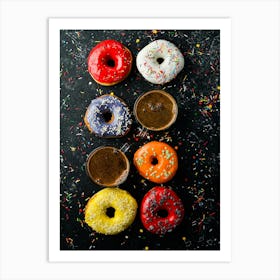 Set of colored donuts — Food kitchen poster/blackboard, photo art Art Print